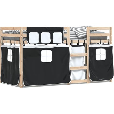 Lit superposé avec rideaux blanc-noir 90x190 bois pin massif (1/5)