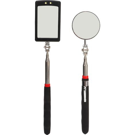 2Pcs Telescoping Inspection Mirror Set LED Lighted Flexible Retractable Pickup Tools Round Square