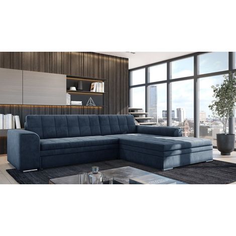 Ecksofa Schlafsofa Sofa LUSAKA in Stoff Fresh Dunkelblau Ottomane Rechts (1/2)