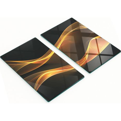 Tableros de vidrio elegantes y duraderos con estampado abstracto dorado, 2x30x52 cm.