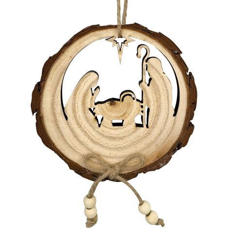 Ornement De Noël En Bois - Cercle Découpé Au Laser Angel Et Renne - Décoration Arbre De Noël Rustique - Lot De 1 Pièce (1/5)
