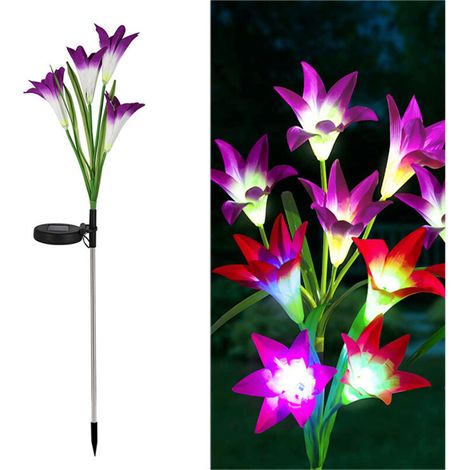 2er-Set Solar-Gartenleuchten, LED-Lilienleuchte, farbwechselnde Solarlampe, große Blüten und Solarpaneele, Gartendekoration für Terrasse, Weg, Weihnachten - Crezuo