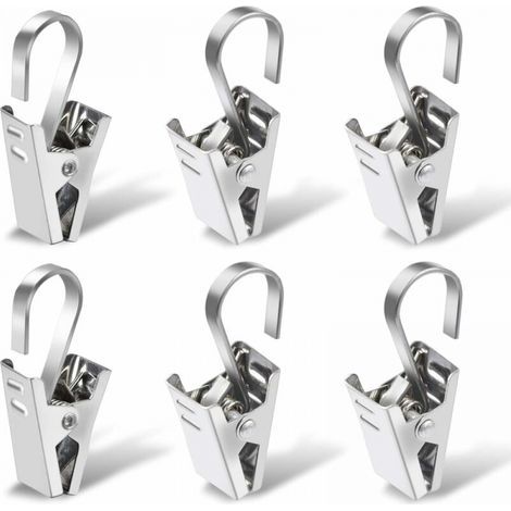 Set di 100 anelli per tende con clip, color argento, in acciaio inox, per decorazione di finestre, foto e hobby creativi (1/5)