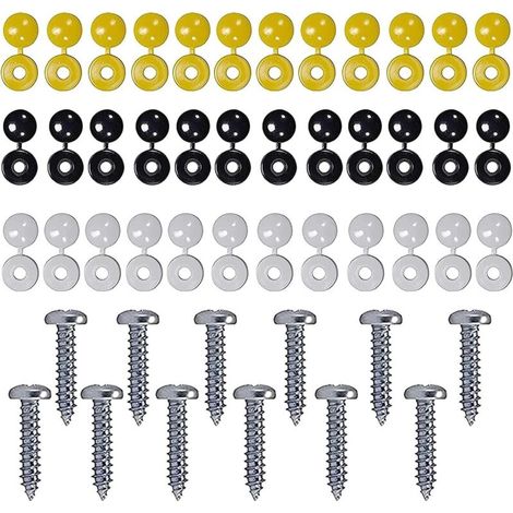 Kit de fixation de plaque d'immatriculation, 12 vis et 36 capuchons, vis et capuchons, fixations de plaque d'immatriculation (1/5)
