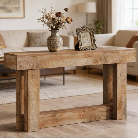 Console d’entrée 160x30 cm marron en bois avec tablette inférieure au style vintage