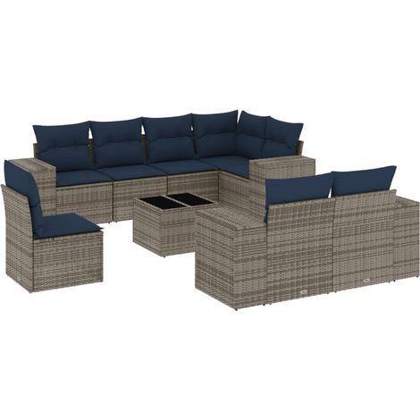 9-teiliges Gartensofa-Set mit Kissen, grau, Polyrattan vidaXL (1/5)