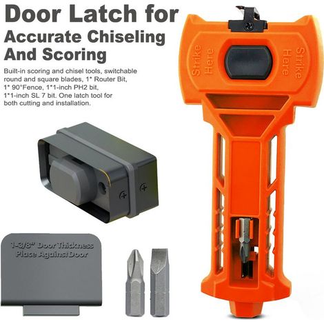 Outil à mortaiser pour loquet de porte (orange) Kit de verrouillage de porte, outil de mortaisage pour verrouillage de porte, outil de burinage pour installation de serrure de porte, outil de burinage (1/5)