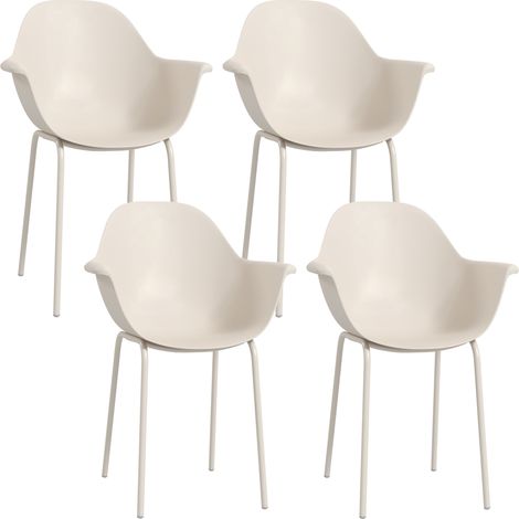 Set da 4 sedie da giardino impilabili grigie con braccioli e schienale in plastica e metallo (1/5)