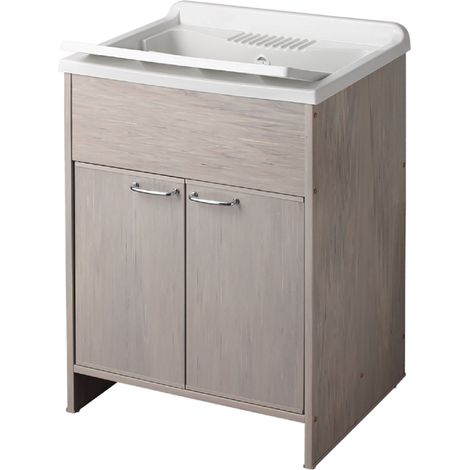 Mobile lavatoio in Pvc a 2 ante Rovere Grigio con vasca in resina 60x50 cm