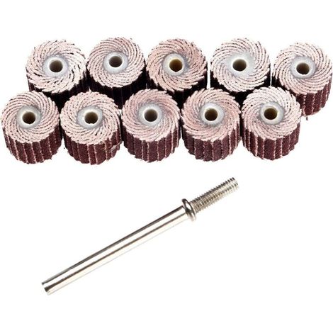 10Pcs Roue à Lamelles Disque de Rabat de Ponçage Abrasif Roue de Ponçage pour Dremel Rotary Set Roue avec la Poignée Roue de Papier Abrasif 240 Grit Dia 3/8"10mm