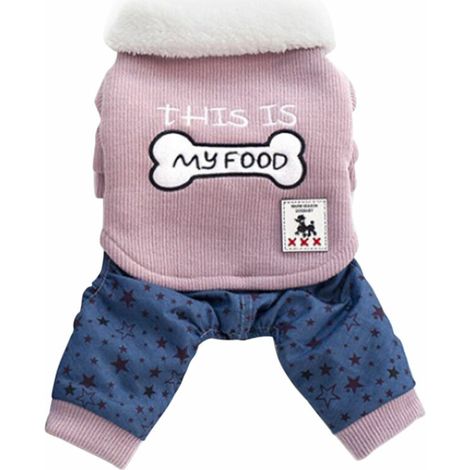 Vetements Pour Animaux Dog Sweat-Shirts En Coton Vestes D'Hiver Cat Douce Et Chaude Vetements Chiens Jumpsuit Motif Etoile Bouton Animaux Manteau Pour Animaux Petites Et Moyennes, Rose, S (1/5)