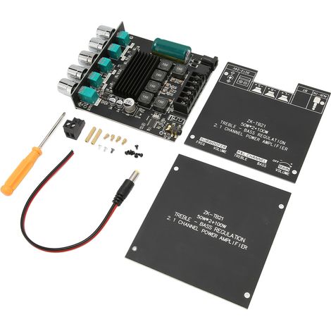 Carte d'amplificateur récepteur audio stéréo Bluetooth 5.0 2 x 50 W, module d'amplificateur AUX numérique sans fil pour caisson de basses 2.1 canaux pour la maison (1/5)