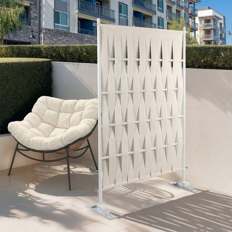 Biombo decorativo 80 x 150 cm cincha beige y metal blanco