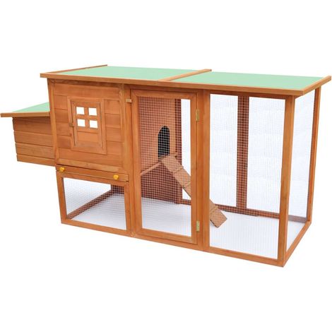 Vidaxl – Poulailler en bois pour 4 poules – Dimensions 192 x 75 x 103 cm – Toit étanche vert – Rampe d'accès et nettoyage facile (1/10)