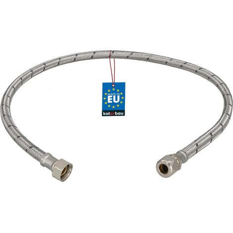KOTARBAU® Flexible Robinet 3/8" x 3/8" - Tuyau Robinet Cuisine 80 cm - Écrou Tournant x Raccord à Sertir - Rallonge Robinet Cuisine Flexible - Tuyau Flexible Plomberie - Acier Inoxydable - Argent (1/4)