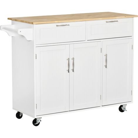 Carrello da Cucina 121x46x91 cm in Legno e MDF Bianco (1/5)