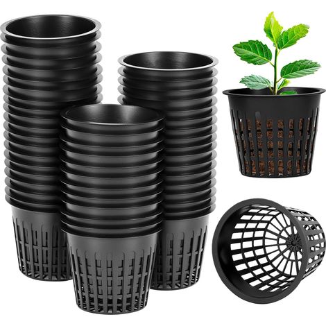 50 x 8 cm Plastic Hydroponics Plant Net Pots for Hydroponics and Soil Growing - Black (1/5)