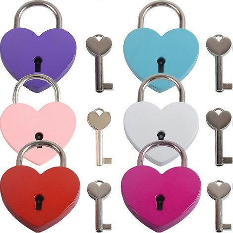 Lot de 6 cadenas métalliques en forme de cœur, avec clés, pour bagages, agendas, boîtes à bijoux, etc. (1/5)