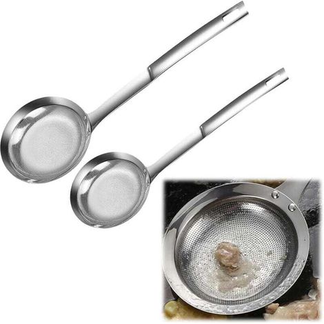 Colino in inossidabile acciaio, Colino a maglia extrafine con manico, Filtro per olio, utensil da cucina (piccolo e grande)-Crezuo