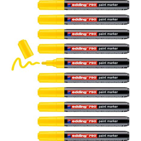 marqueur à peinture - jaune - 10 feutres - pointe ronde 2-3 mm - marqueur à peinture pour le marquage et l'étiquetage du métal, du verre, de la pierre ou du plastique - très opaque (1/4)