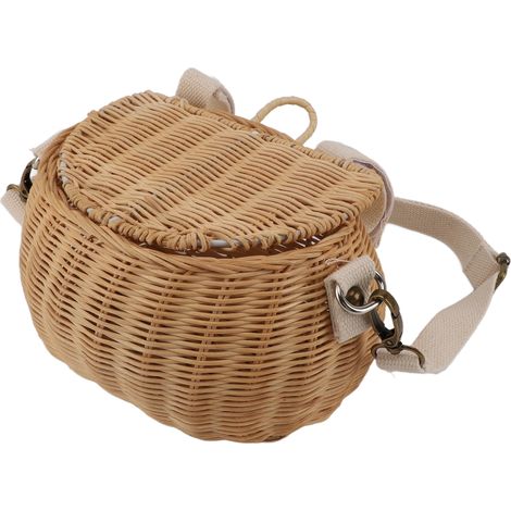 Panier à vélo enfant, design simple avec couvercle, sangle réglable, léger et robuste, en rotin, idéal pour l'école et les voyages à vélo. (1/5)