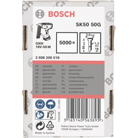 Goupille à tête fraisée Bosch SK50 50G 1,2 mm 50 mm galvanisée 5000 pièces