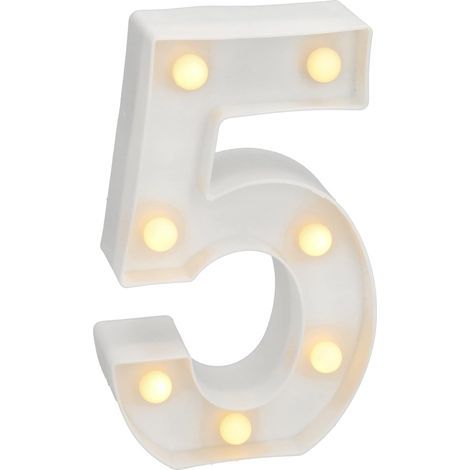 LED Number 5, Warm White 3000K, 22cm Plastic Decoration, Night Light for Weddings and Birthdays (1/5)