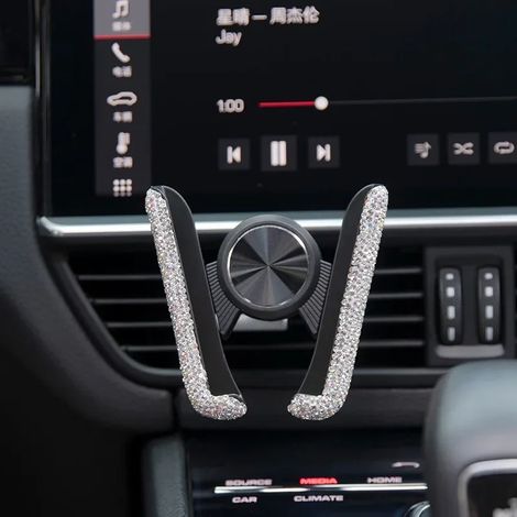 Support de téléphone de voiture en cristal diamant, fixation par pince pour grille d'aération, accessoire intérieur pour femme. (1/3)