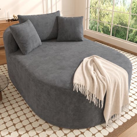 Canapé relax ovale compressé 1 place, 170x112,5x83 cm, fauteuil lounge à assise extra profonde 122 cm, sans montage, velours côtelé gris foncé (1/5)