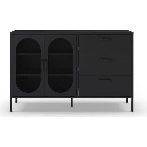 AVENO - Buffet 2 portes 140cm en métal - Noir (1/5)