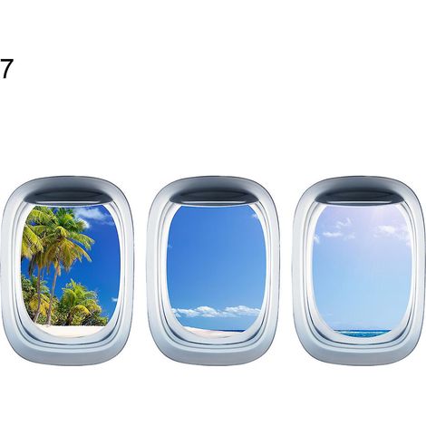 Lot de 3 autocollants muraux 3D autocollants pour fenêtre représentant un paysage d'avion - 7- (1/5)