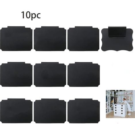 Lot de 10 pinces à étiquettes tableau noir amovibles pour paniers suspendus, boîtes de rangement, tri des aliments dans la cuisine, bocaux, linge - Noir (1/5)