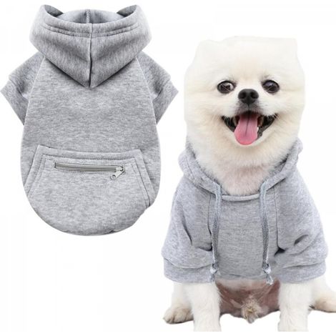 Manteau d'hiver chaud pour chien avec poche et capuche pour petit chien, vêtement pour chihuahua (petit, gris) (1/4)