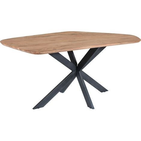 Esstisch 178 x 80 x 77 cm Akazie massiv naturfarben Schweizer Kante Spider-Gestell MILA (1/5)