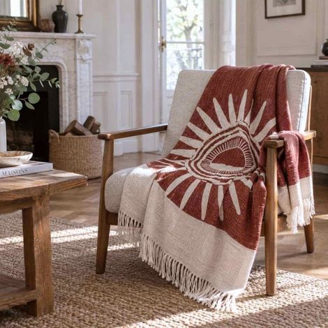 Plaid jeté de canapé coton flammé soleil terracotta 125x150cm (1/5)
