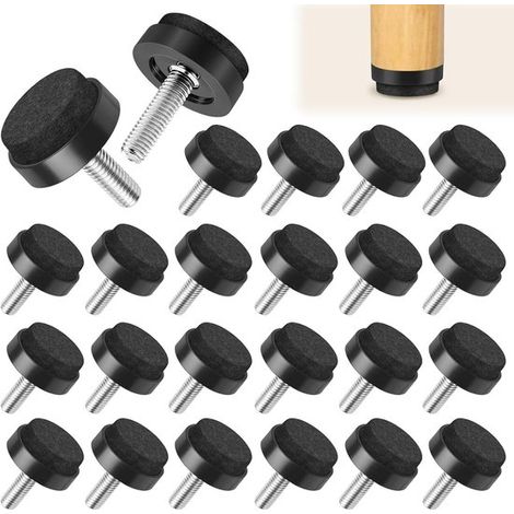 Patins en feutre réglables avec vis M6 - Lot de 24 - Ø 25 mm - Longueur 20 mm - Noir (1/5)