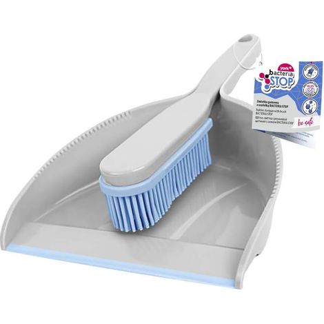 Balayette et Pelle Kit de Nettoyage avec Rebord Caoutchouc Ensemble de Nettoyage Antibactérien aux Molécules de Zinc Brosse et Ramasse Poussière Hygiénique pour Cuisine et Maison Gris Bleu (1/5)