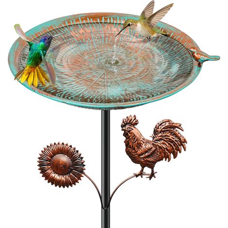 Abreuvoir d'extérieur en métal pour oiseaux style vintage avec mangeoire amovible entonnoir de nourriture pour oiseaux facile à nettoyer pour jardin cour et pelouse comme décoration cyan rétro (1/5)