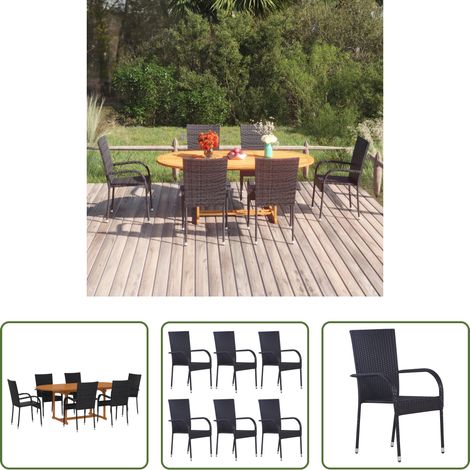 Gartentisch - 7-tlg. Garten-Essgruppe Poly Rattan Schwarz (1/5)
