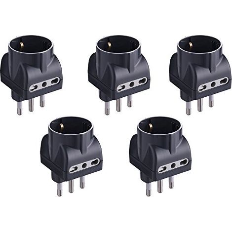 Electraline 92298 Set 5 Adattatori 3 Posti 1 Schuko + 2 Bivalenti 10/16A, Nero, Confezione da 5 (1/2)