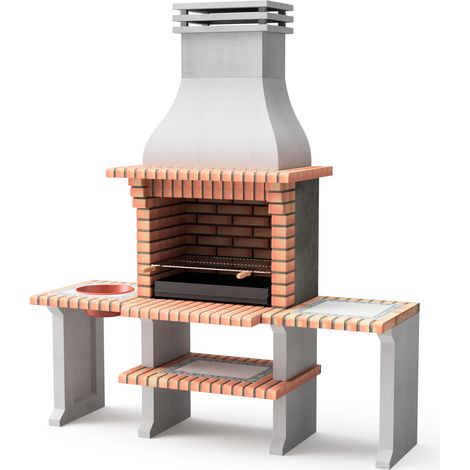 MOVELAR - Barbacoa de Obra Prefabricada de Leña y Carbón Modelo New Azores Plus XL (Gris, Naranja - 210 x 81 x 250 cm) REF: 3509/5 - Cocina de Exterior con Parrilla Zincada y Soportes Lateral