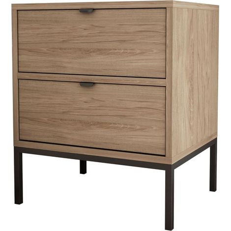 Comodino con due cassetti e struttura, maniglia oro, Rockford Noce Scuro, 50 x 40 x 58 cm (1/5)