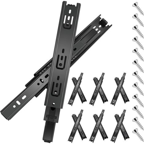 6 paires glissières de tiroir 30 cm (12 pièces),glissiere pour tiroir, montage latéral,extension complète,coulisse tiroir avec roulements à billes, capacité de 45 kg, noir (1/5)