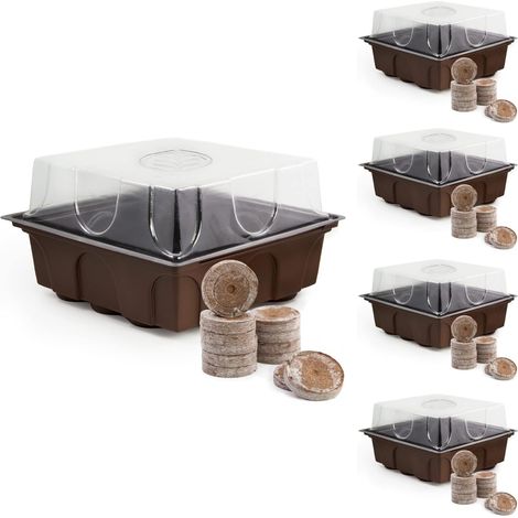 5X Kit de bacs de Culture avec 60 Plaquettes de Coco gonflantes - Mini-Serre d'intérieur pour la pré-Culture d'herbes, de légumes et de Fleurs (1/5)