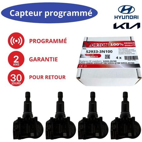 Kit 4 sensori TPMS programmati 433 MHz per KIA e HYUNDAI (Ceed II, ProCeed, Carens IV, Picanto II, Optima, Sorento, Venga)