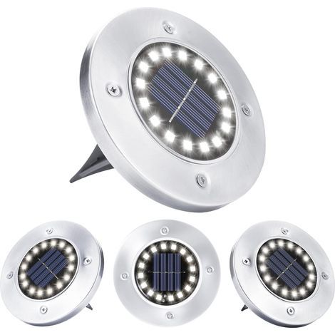 Set mit 4 Einbau-Solar-LED-Flutlichtern, Kaltweiß 6000K - IP65 Wasserdicht für Außenbereiche (Wege, Hof, Terrasse) (1/4)
