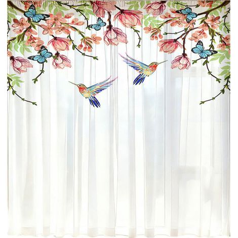 Panneau de rideau transparent à thème floral,-Fleurs 2 132x160cm