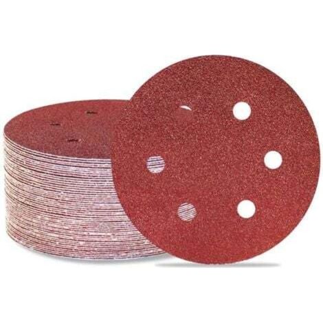Lot de 50 disques de ponçage 150 mm 6 trous Grain 80 Papier abrasif Orbital aléatoire pour travail du bois, automobile, métal (1/4)