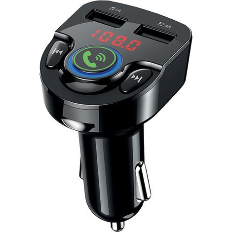 Chargeur allume-cigares 2 USB-A 2,4A+transmetteur FM - Noir (1/5)