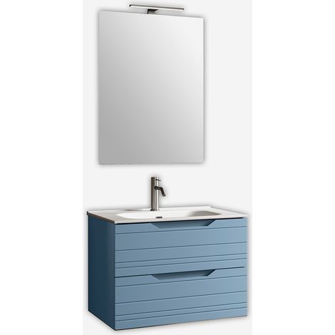 Mobile bagno sospeso con specchio e lavabo Solmira 80 - Azzurro